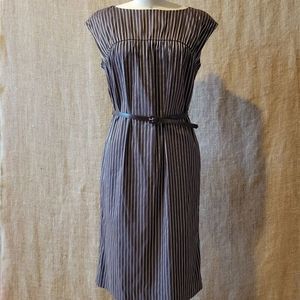 NEIMAN MARCUS Exclusive Brown Woven Stripe Belted Dress - 4